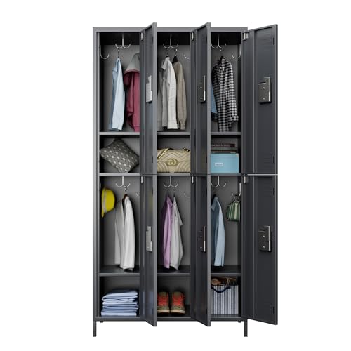 SUPEER Metal Lockers with Lock, 12 Hooks & 6 Doors, Steel Cabinet for Dormitory, Office, Gym - Dark Grey