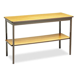 Barricks Utility Table with Bottom Shelf, 48" x 18" x 30", Oak/Brown