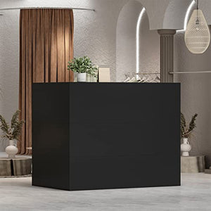 Hitow Modern L-Shaped Reception Desk Counter Table with Lockable Drawer, Black (55.9" W x 32.3" D x 48.4" H)