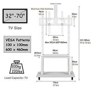 Generic TV Stands White Universal for 32-70 Inch TVs, Heavy Duty Mobile Cart with AV Shelf & Mount, Load 120Kg