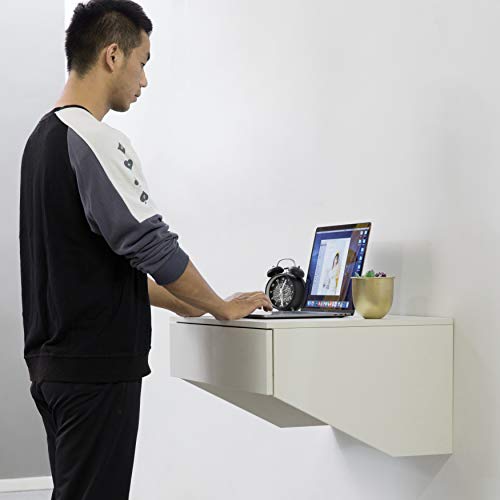 Basicwise Wall Mounted Office Computer Desk with Drawer, White