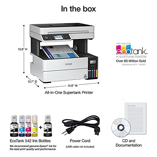 Epson EcoTank Pro ET-5180 Wireless Color All-in-One Supertank Printer with Scanner, Copier, Fax Plus Auto Document Feeder and PCL/Postscript