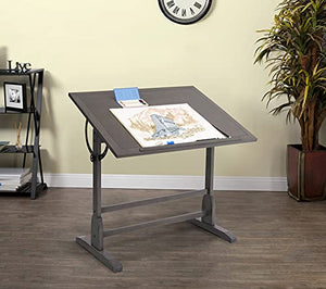 Offex Classic Design Vintage Solid Wood Drawing/Drafting Table with 42" x 30" Angle Adjustable Top and 24" Pencil Ledge - Slate Gray