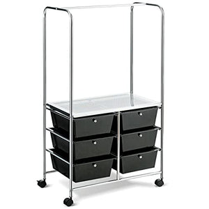 None Moving Cart Drawer Rolling Storage Cart Hanging Bar Office School Organizer (Color: HW65858CL) (HW65858BK)