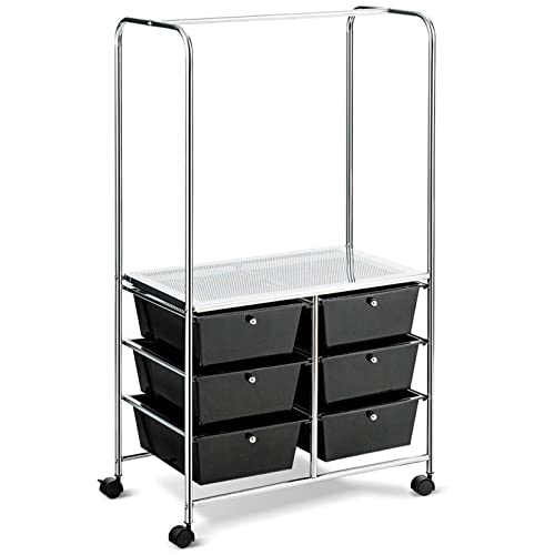 Moving Cart Drawer Rolling Storage Cart Hanging Bar Office School Organizer (Color: HW65858CL) (HW65858BK)