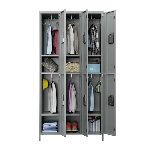 JAORD 6 Doors Metal Storage Locker Combination, 72" Steel Lockers for Employees - Gray
