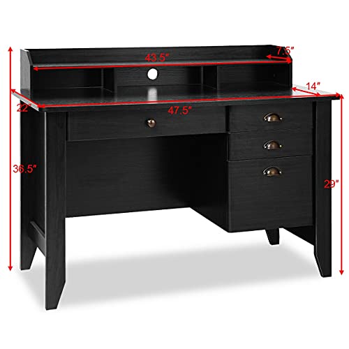 LCSA Black Computer Desk Laptop Writing Table Spacious Workstation Office Furniture
