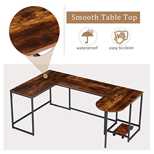 Home Office Computer Desk U-Shaped Computer Desk, Industrial Corner Writing Desk with CPU Stand, Gaming Table Workstation Desk for Home Office