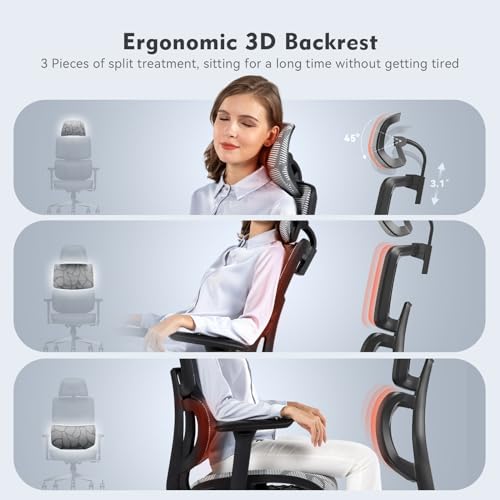 TONFARY Ergonomic Mesh Office Chair with Lumbar Support, Adjustable Headrest, and 4D Armrests