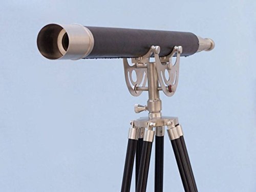 Hampton Nautical ST-0148-BN-L Floor Standing Brushed Nickel with Leather Anchormaster 65"-Ship Nautical Telescope