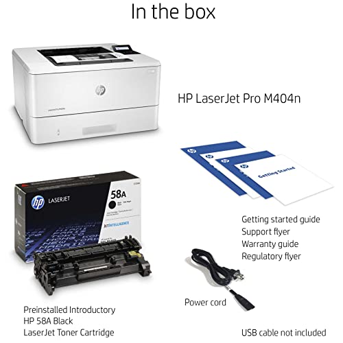 HP Laserjet Pro M404 n Single-Function Wired Monochrome Laser Printer, White - Print only - 40 ppm, 4800 x 600 dpi, 256MB Memory, 8.5 x 14, Ethernet, Hi-Speed USB