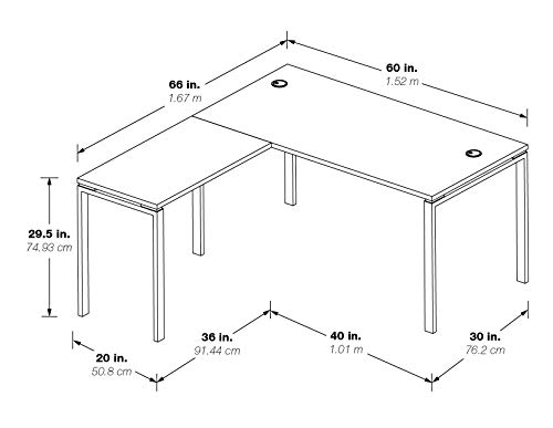 OSP Home Furnishings Prado Complete L-Shaped Desk With Laminate Top and Metal Legs, White