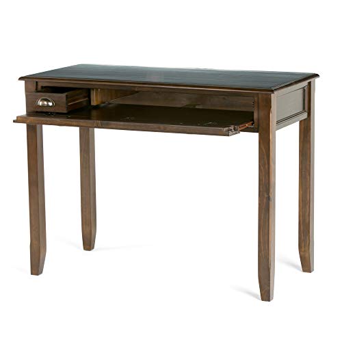 SIMPLIHOME Burlington SOLID WOOD Traditional 42 inch Wide Home Office Desk, Writing Table, Workstation, Study Table Furniture in Mahogany Brown with 1 Drawer