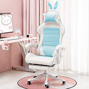 inBEKEA Heavy Duty Gaming Chair with Footrest High Back Computer Office Study (Pink, Blue, Size: 65 * 42*(120~128) cm)