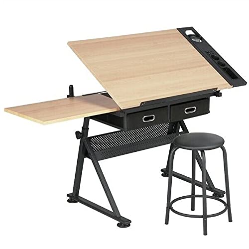 Height Adjustable Drafting Table Art Craft Writing Desk Drawing Tiltable w/Stool