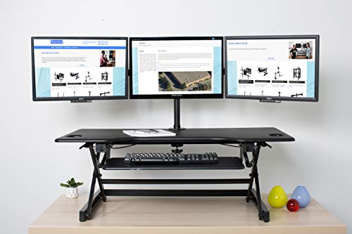 Rocelco 46" Large Height Adjustable Standing Desk Converter with Triple Monitor Mount Bundle | Quick Sit Stand Up Computer Workstation Riser | Retractable Keyboard Tray | Black (R DADRB-46-DM3)