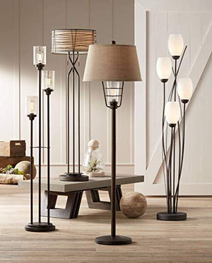 Modern Floor Lamp 4-Light Tree Ginger Black Tulip White Cased Glass Shades for Living Room Bedroom Uplight - Franklin Iron Works