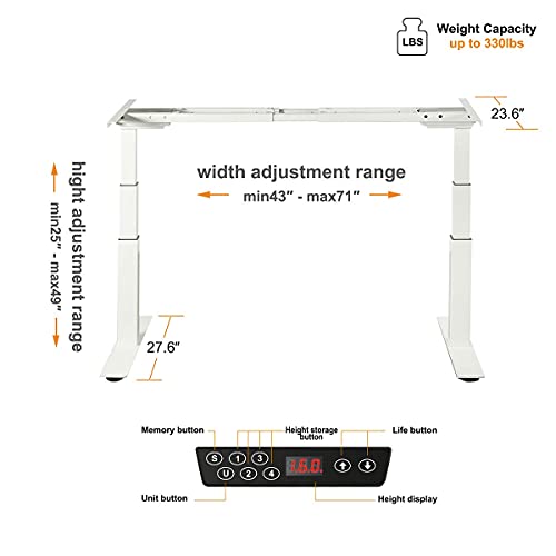 AD ARAZY Electric Stand Up Desk Frame Workstation, Height Adjustable Standing Base Dual Motor DIY Workstation with Touch Memory Controller
