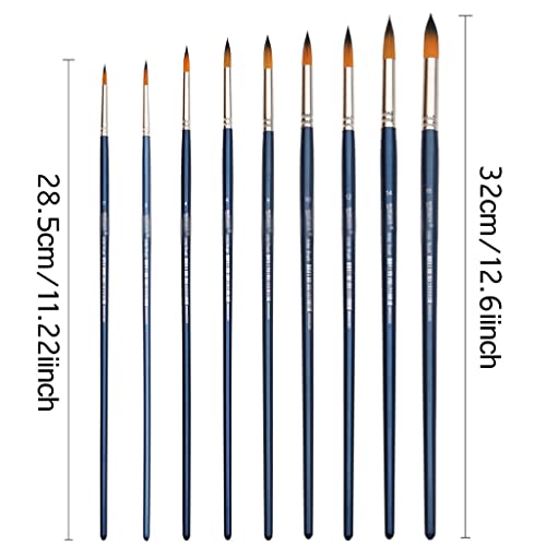 NBHFR Round Pointed Tip Brushes 9 Pcs Synthetic Art Paint Brush Set for Acrylic Watercolor Oil Painting Long Handle