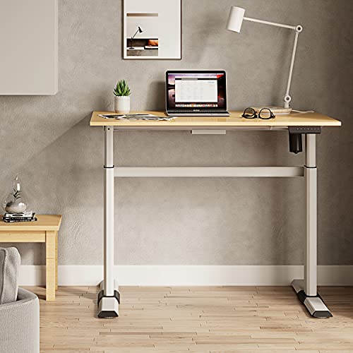 FENGE Electric Stand Up Desk 43x24 Inches Height Adjustable Standing Desk Home Office Table Computer Desk Light Wood ED-S48106WO