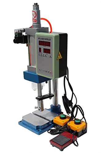 HayWHNKN Pneumatic Punch Press Machine with Display Controller Die Hole Punches Adjustable Cylinder Stroke Pneumatic Press for Sheet Metal Hole Punches Milling Machine 2 Buttons (200KG/440LB Pressure)110V