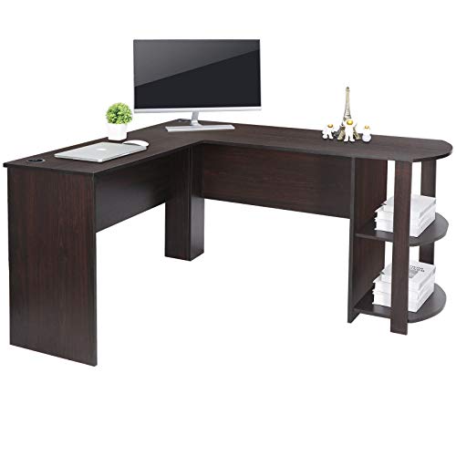 BJYX L-Shaped Computer Desk Corner Home Office Workstation Large Laptop Table Shelves