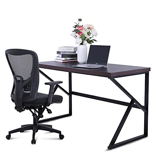 MAISON ARTS Computer Office Desk and Chair Set, 55" Large Modern Writting Desk with Ergonomic Mesh Office Chair Wood Work Table Hight Back Task Chair for Home,Office,Bedroom,Brown Desk & Black Chair