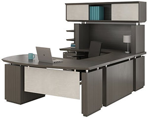 Mayline Sterling Series U Shaped Right Handed Desk System with Bridge and Credenza Box/Box/File and File/File Pedestal and Non-Handed Hutch,