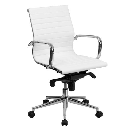 MFO Mid-Back White Ribbed Upholstered Leather Conference Chair