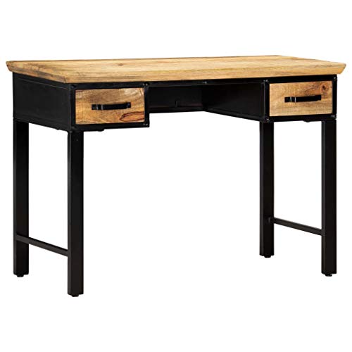 vidaXL Modern Simple Style Computer Desk PC Laptop Study Table Office Desk Workstation for Home Office, with Two Drawer 43.3"x19.6"x29.9" Solid Mango Wood
