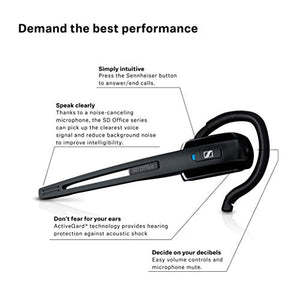 Sennheiser SD Office (506006) - Single-Sided DECT Wireless Headset for Desk Phone & Softphone/PC Connection, Noise-Cancelling Microphone, Multiple Wearing Styles (Black)