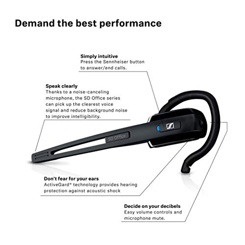 Sennheiser SD Office (506006) - Single-Sided DECT Wireless Headset for Desk Phone & Softphone/PC Connection, Noise-Cancelling Microphone, Multiple Wearing Styles (Black)