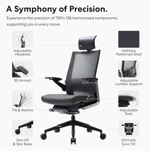 SIDIZ T80 Premium Ergonomic Office Chair: Adjustable Headrest, Lumbar Support, 3D Armrests, Forward Tilt, Seat Depth - Black