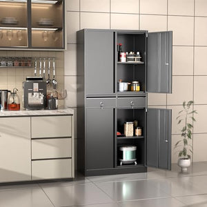 GLADIW Metal Storage Cabinet with 2 Drawers and 2 Adjustable Shelves