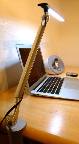 Lightwell S450 by Lumiy - Ultra Bright LED Light Panel Desk Lamp (Titanium Silver with Clamp)