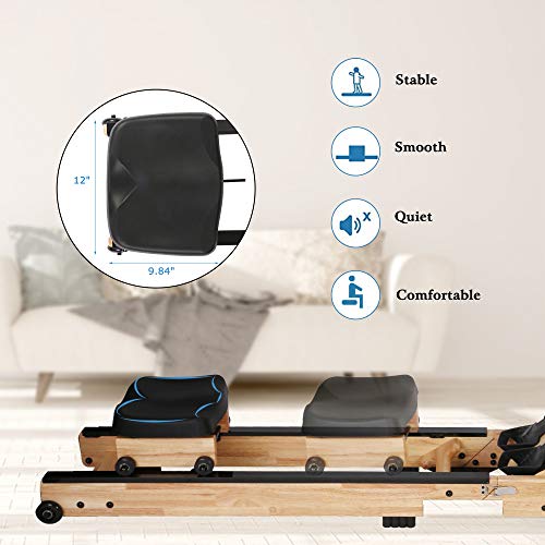 Vilobos Water Rowing Machine Heavy Duty Wooden Foldable Rower with Water Resistance Adjustable LCD Monitor for Calories Burned Sports Exercise Equipment in Home Gym