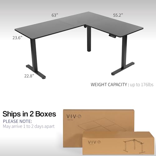 VIVO Electric Height Adjustable L-Shaped Corner Stand Up Desk, Gray Table Top, Black Frame - 3CT Series