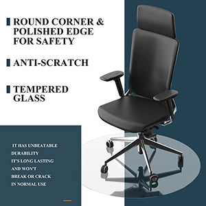 KIAYACI Tempered Glass Chair Mat 48" Round x 1/4" Thick for Carpet or Hard Floor