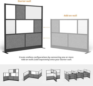 S Stand Up Desk Store Workflow Modular Wall | 70in x 70in | Expandable Room Divider with Whiteboard, Acrylic Panels, Sound Absorbent Panels - Black Frame