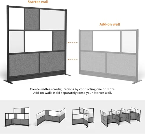 S Stand Up Desk Store Workflow Modular Wall | 70in x 70in | Expandable Room Divider with Whiteboard, Acrylic Panels, Sound Absorbent Panels - Black Frame