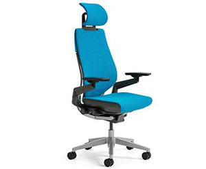 Steelcase Gesture Task Chair with Headrest - Licorice Fabric, Platinum Frame
