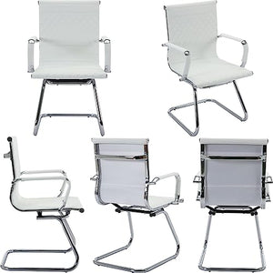 BESTANO Office Guest Chairs Set of 4 - Mid Back Modern PU Leather Desk Chairs, White