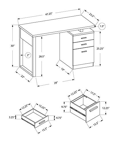Monarch Specialties Laptop Table with Drawers for Home & Office-Contemporary Style Computer Desk, 48" L, Grey-Black Metal Leg