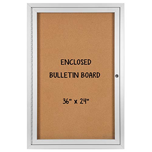 INNOVART Enclosed Bulletin Board 36” x 24”, Lockable Cork Noticeboard with Aluminum Frame, Wall Display Case with Swing-Open Door, Information Cabinet for School, Office, Commercial, etc.