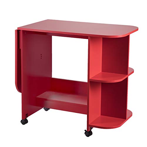Southern Enterprises Expandable Rolling Sewing Station Craft Table, Red
