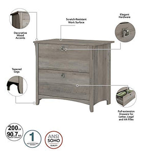 Bush Furniture Salinas L Shaped Desk with Lateral File Cabinet and 5 Shelf Bookcase, 60W, Driftwood Gray