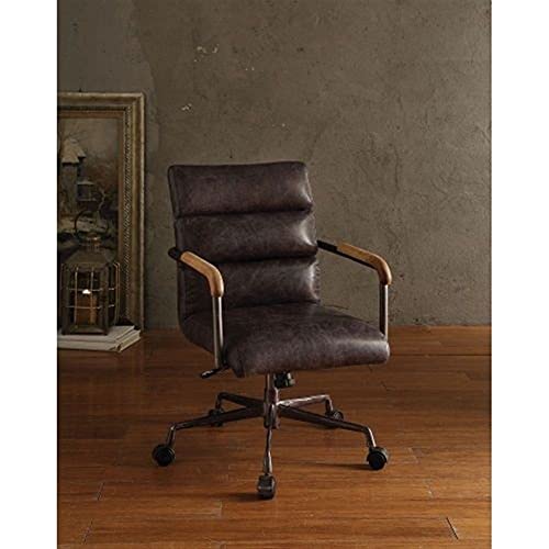 JHSHOP Office Task Desk Chair Executive Office Chair Office Sofa with Wooden Armrests Romantic Old-Fashioned Brown Top Layer Leather Comfortable and Stylish Office Chair