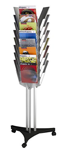 PaperFlow Triple-Sided Mobile Literature Display, 24 Pockets, Letter Size, 65.75 x 25 x 22 Inches, Silver/Black (PM024TT.01)