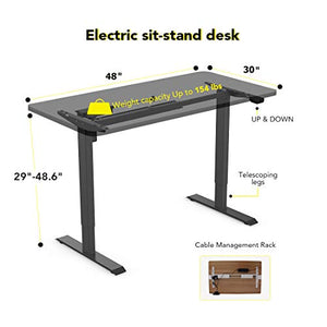 Electric Height Adjustable Standing Desk, 48" Sit Stand Up Computer Desk Workstation for Home Office (Black Frame/Black Desktop, 48 x 30 inch)