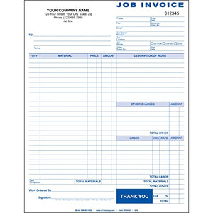 Job Invoice, 2 Copy (Duplicate), 8.5"x11" - Personalized for Free (1000-Forms)